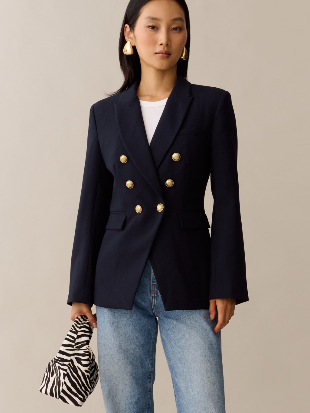 Caara Selva Double-Breasted Navy Blazer Jacket With Gold Buttons Nwt Sz Xs